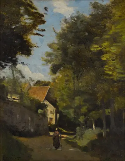Luzancy, le mur de la proprieté de M. Remy av Jean-Baptiste-Camille Corot