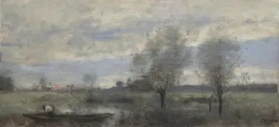 Palluel, Boater in the Marshes av Jean-Baptiste-Camille Corot
