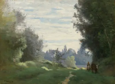 Rayons Du Matin (La Vache Allant Aux Champs) av Jean-Baptiste-Camille Corot