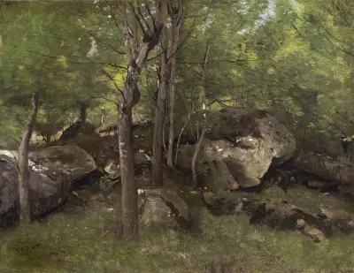 Rocks in the Forest of Fontainebleau av Jean-Baptiste-Camille Corot