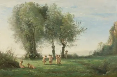 Ronde d'amours; Lever du soleil von Jean-Baptiste-Camille Corot
