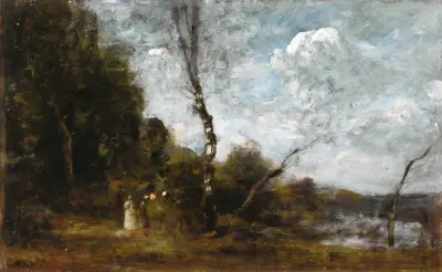Three Peasant Women By A Wood av Jean-Baptiste-Camille Corot