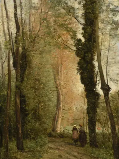 Un chemin sous les arbres au printemps av Jean-Baptiste-Camille Corot