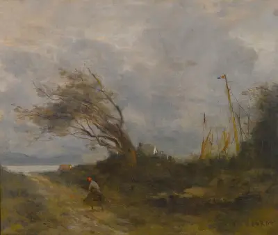 Un Coup De Vent Au Bord De La Mer av Jean-Baptiste-Camille Corot