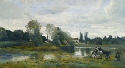 Ville D’avray; L’abreuvoir Des Chevaux av Jean-Baptiste-Camille Corot