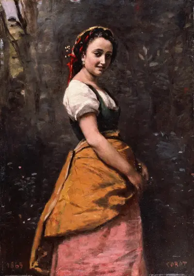 Young Woman in the Woods av Jean-Baptiste-Camille Corot