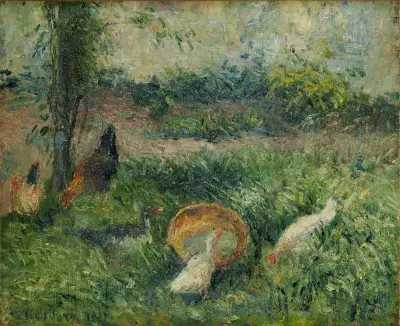 Basse-cour avec poules et canards av Camille Pissarro