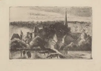 Église et ferme d’Eragny, 1895 av Camille Pissarro