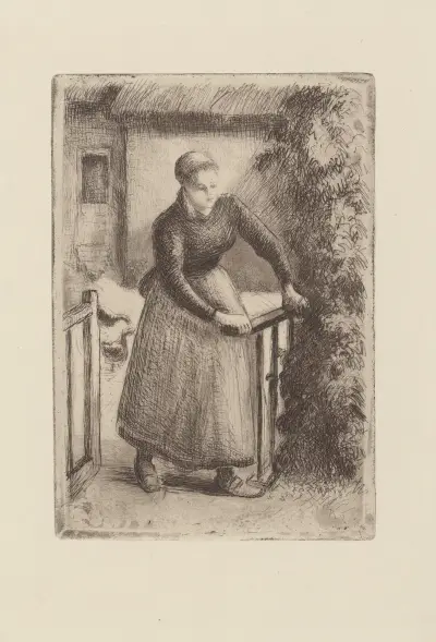 Femme à la barrière av Camille Pissarro