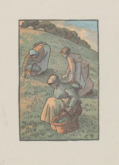 Femmes cueillant de l’herbe av Camille Pissarro