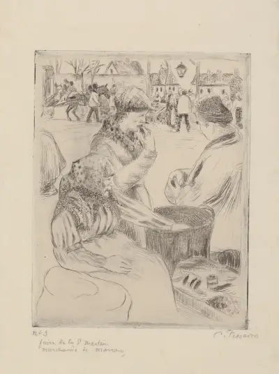Foire de la Saint-Martin, marchande de marrons av Camille Pissarro
