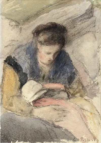 Jeune femme cousant av Camille Pissarro