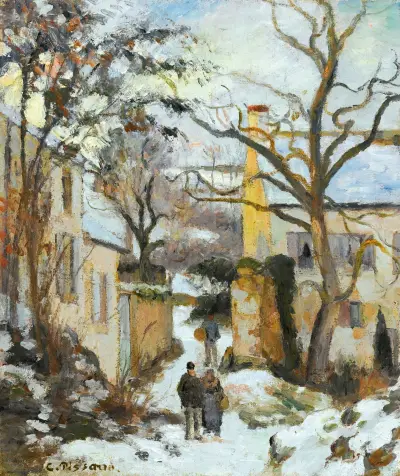 La Maison Rondest Sous La Neige, Pontoise Or Chemin De L’hermitage, Pontoise, Sous La Neige av Camille Pissarro