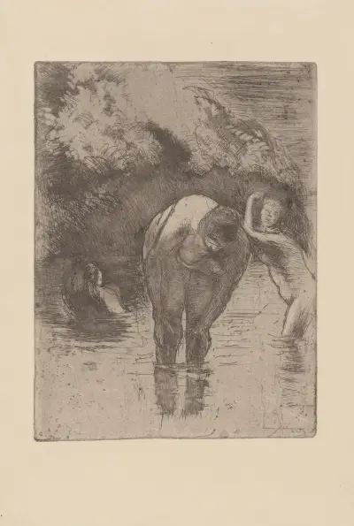 Les trois baigneuses av Camille Pissarro