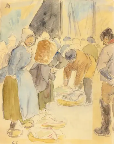 Marché Aux Poissons, Dieppe av Camille Pissarro