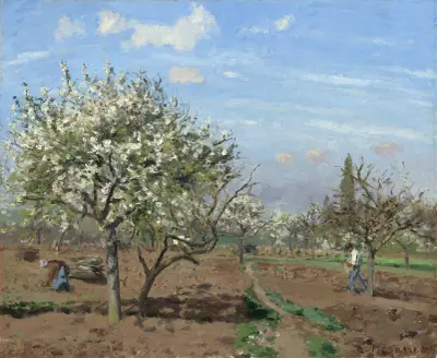 Orchard in Bloom,Louveciennes av Camille Pissarro