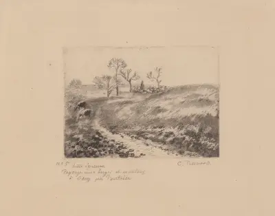 Paysage avec berger et moutons à Osny près Pontoise av Camille Pissarro