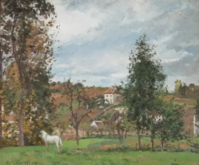 Paysage Avec Cheval Blanc Dans Un Pré, L’hermitage, Pontoise av Camille Pissarro