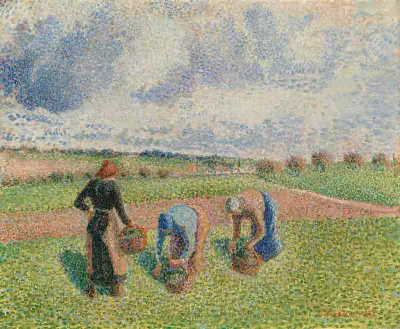 Paysannes Ramassant Des Herbes, Éragny av Camille Pissarro