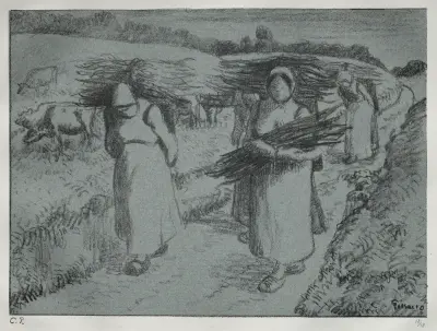 Peasants Carrying Fagots av Camille Pissarro