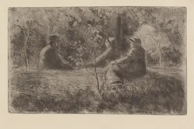 Repos du dimanche dans le bois av Camille Pissarro