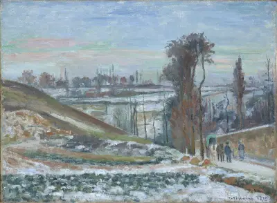 Snowy Landscape near l’Hermitage av Camille Pissarro