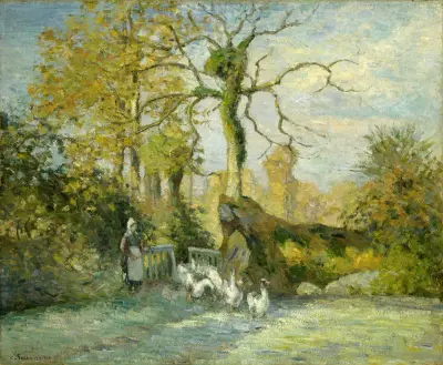 The Goose Girl at Montfoucault (White Frost) av Camille Pissarro