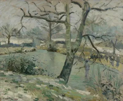 The Pond at Montfoucault, Effect of Winter av Camille Pissarro