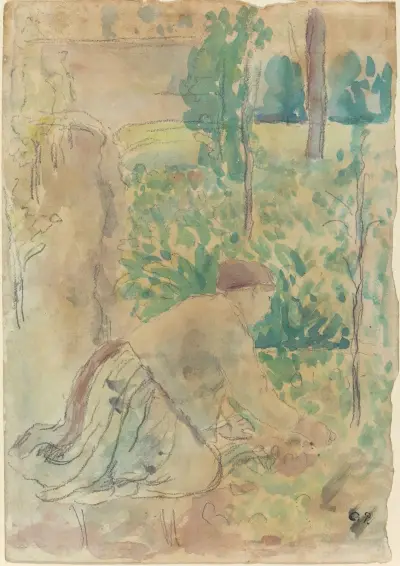 Woman Working in a Garden av Camille Pissarro