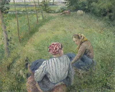 Young Peasant Girls Resting in the Fields near Pontoise av Camille Pissarro