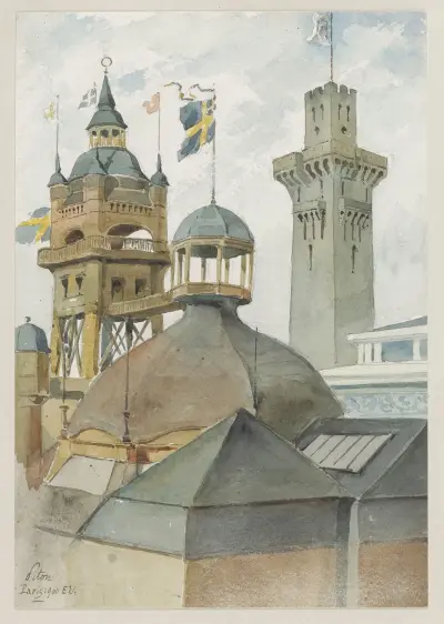 Sveriges och Monacos paviljonger av Camille Piton