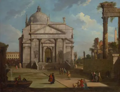A capriccio with the church of the Redentore av Canaletto
