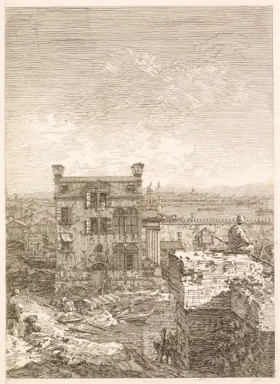 A House Surrounded by Six Columns av Canaletto