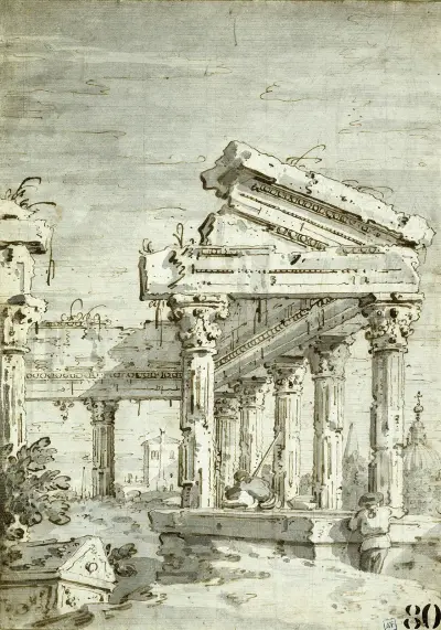 Capriccio; A Ruined Classical Temple av Canaletto