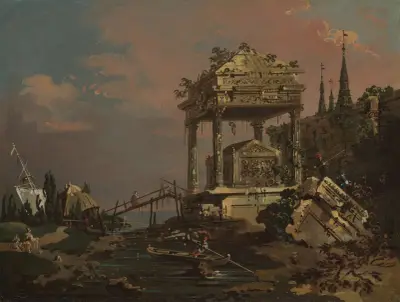 Imaginary View with a Tomb by the Lagoon av Canaletto