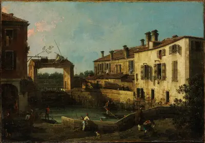 Lock near Dolo av Canaletto