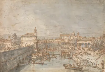 Padua; The River Bacchiglione and the Porta Portello av Canaletto