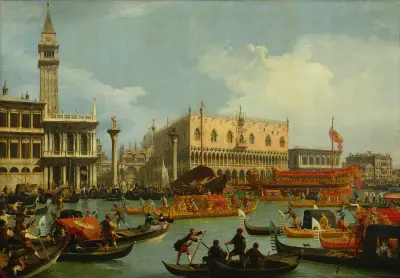The Bucintore Returning to the Molo on Ascension Day av Canaletto