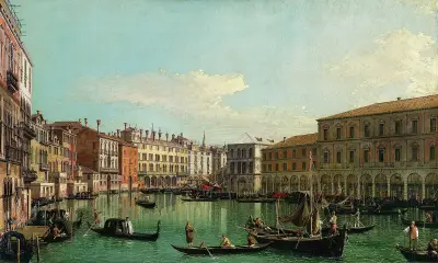 The Grand Canal, Venice, Looking South toward the Rialto Bridge av Canaletto