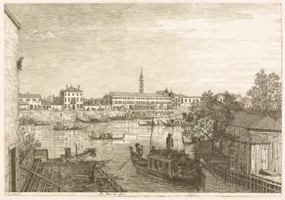 The Harbor at Dolo av Canaletto