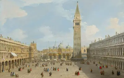 The Piazza San Marco, Venice, looking east towards the basilica av Canaletto