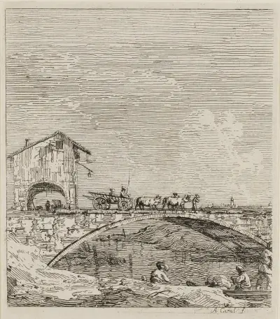 The Wagon Passing Over a Bridge, from Vedute av Canaletto
