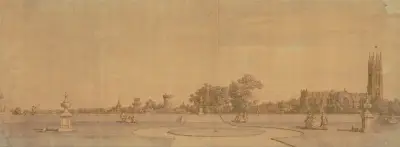 Warwick- The Town and Castle from the Priory Gardens av Canaletto