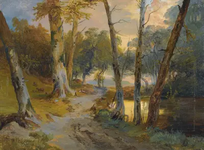 Wald Mit Kleinem Weiher (Forest Interior With Pond) av Carl Blechen
