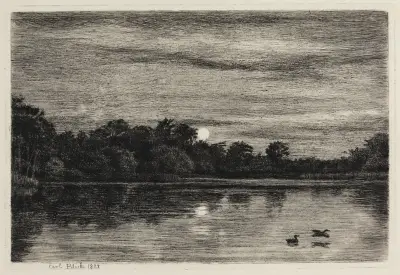 Bondedammen ved Hellebæk Måneskin av Carl Bloch