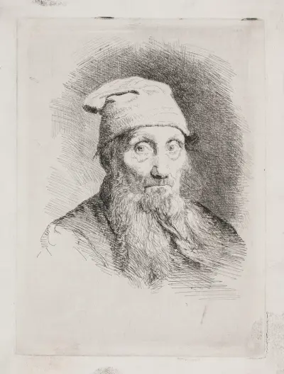 En gammal man med huva, bröstbild av Carl Bloch