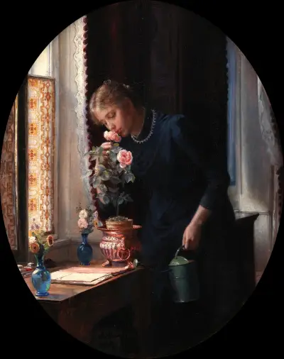 En ung pige, der lugter til en rose av Carl Bloch
