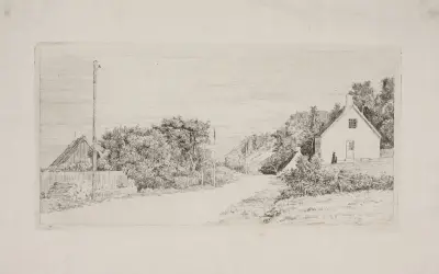 Die Landstraße zwischen den Häusern von Ellekilde von Carl Bloch