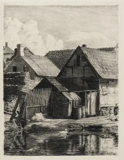 Old houses, from Hellebæk av Carl Bloch