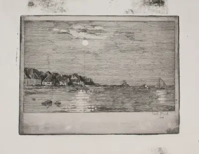 Strandpartie bei Hellebæk im Mondschein von Carl Bloch